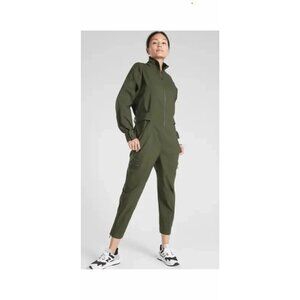 Athleta Lenox Jumpsuit Tuscan Olive 16 Zip Front Utility Travel Workwear